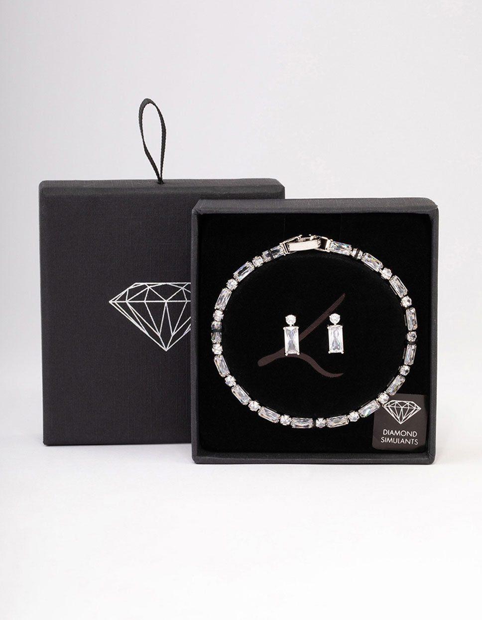 Silver Cubic Zirconia Baguette Earrings & Tennis Bracelet Set