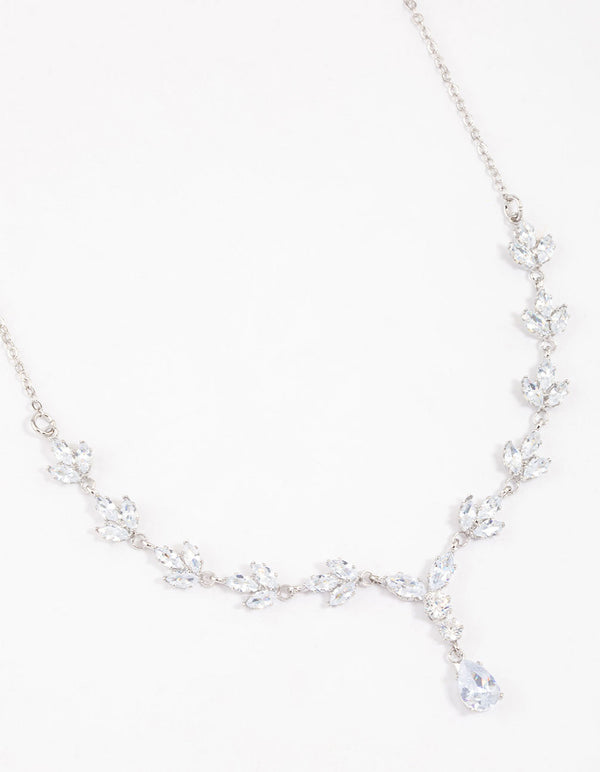 Silver Plated Cubic Zirconia Marquise Vine Y-Shaped Necklace