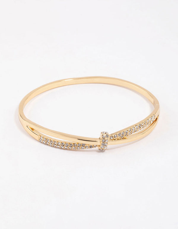 Gold Plated Cubic Zirconia Twisted Bangle
