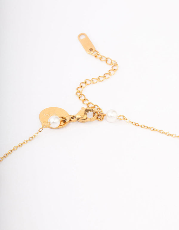 Waterproof Gold Plated Stainless Steel Pearl Station Cross Necklace