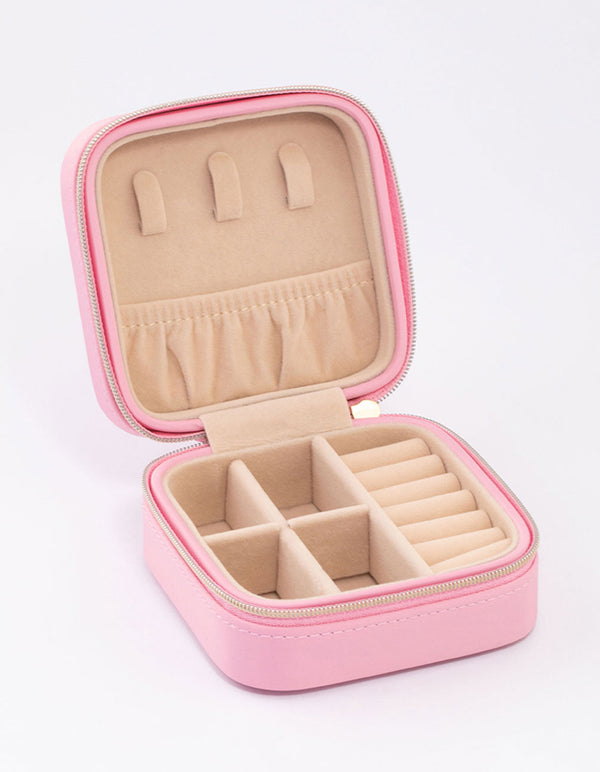 Pink Faux Leather Iridescent Square Jewellery Case