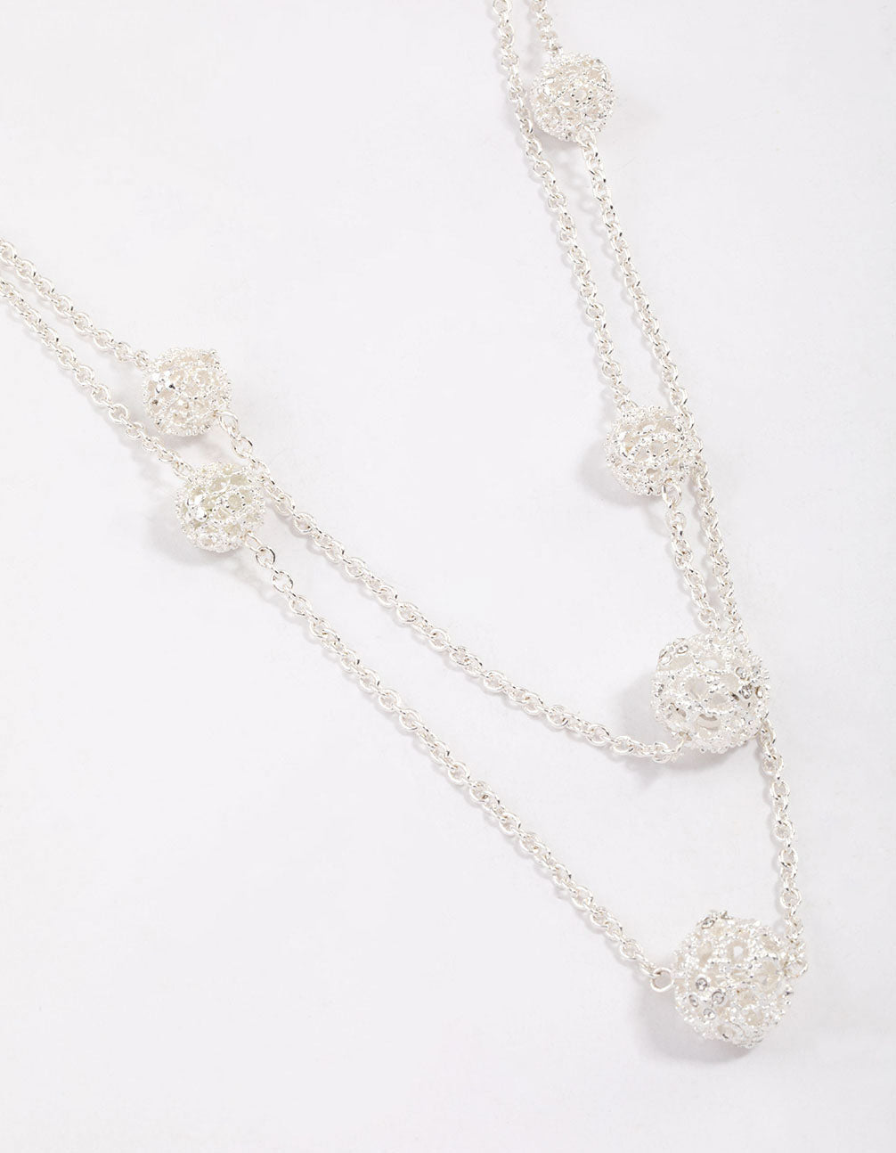 Silver Decorative Diamante Long Necklace