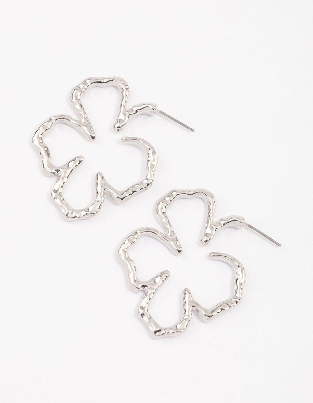 Silver Large Hammered Flower Hoop Earrings