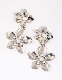 Silver Double Layer Pearl Flower Drop Earrings - link has visual effect only