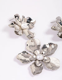 Silver Double Layer Pearl Flower Drop Earrings - link has visual effect only