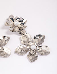 Silver Double Layer Pearl Flower Drop Earrings - link has visual effect only