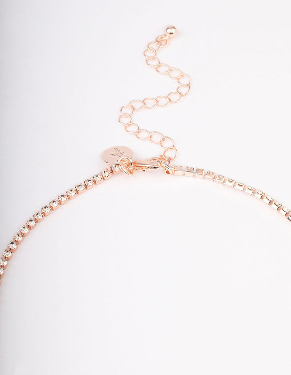 Rose Gold Diamante Heart Y-Shape Drop Necklace