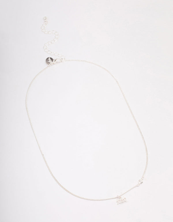 Silver Plated Aquarius Necklace With Cubic Zirconia Pendant