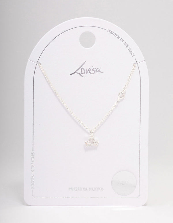 Silver Plated Libra Necklace With Cubic Zirconia Pendant