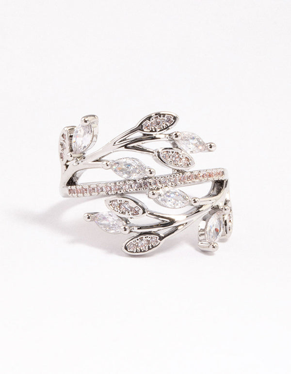 Silver Leafy Vine Cubic Zirconia Ring