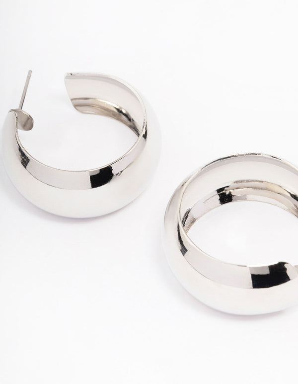 Silver Medium Smooth Hoop Earrings