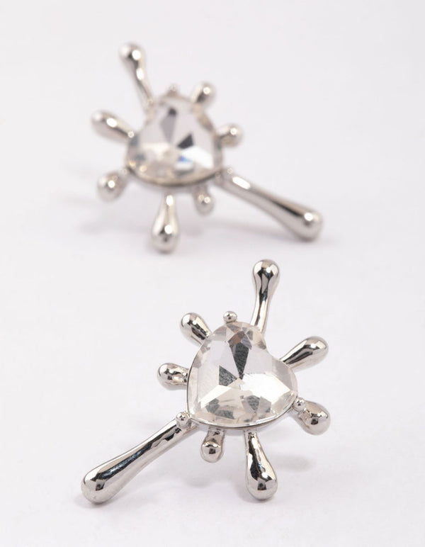 Silver Heart Splash Stud Earrings