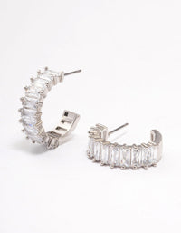 Silver Cubic Zirconia Baguette Hoop Earrings - link has visual effect only