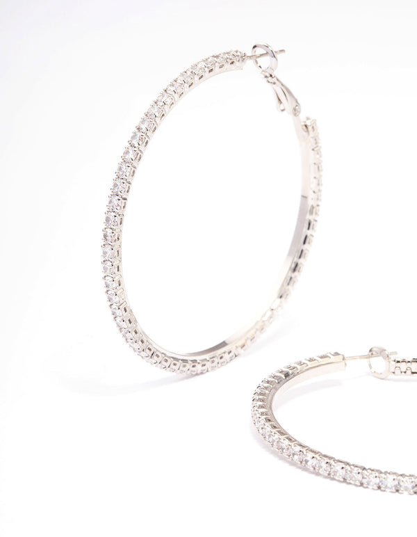 Silver  Fine Minimal Cubic Zirconia Hoop Earrings