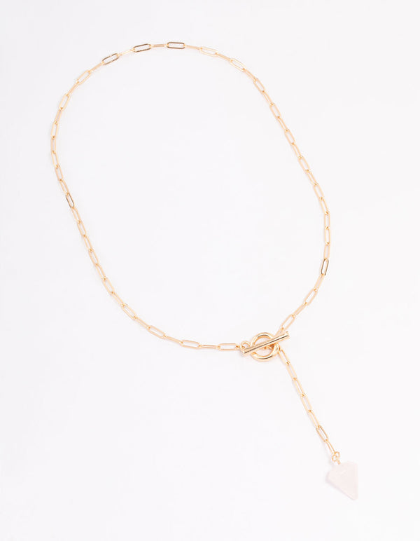 Gold Rose Quartz Charm T&O Pendant Necklace