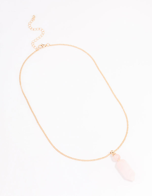 Gold Rose Quartz Sphere Pendant Necklace