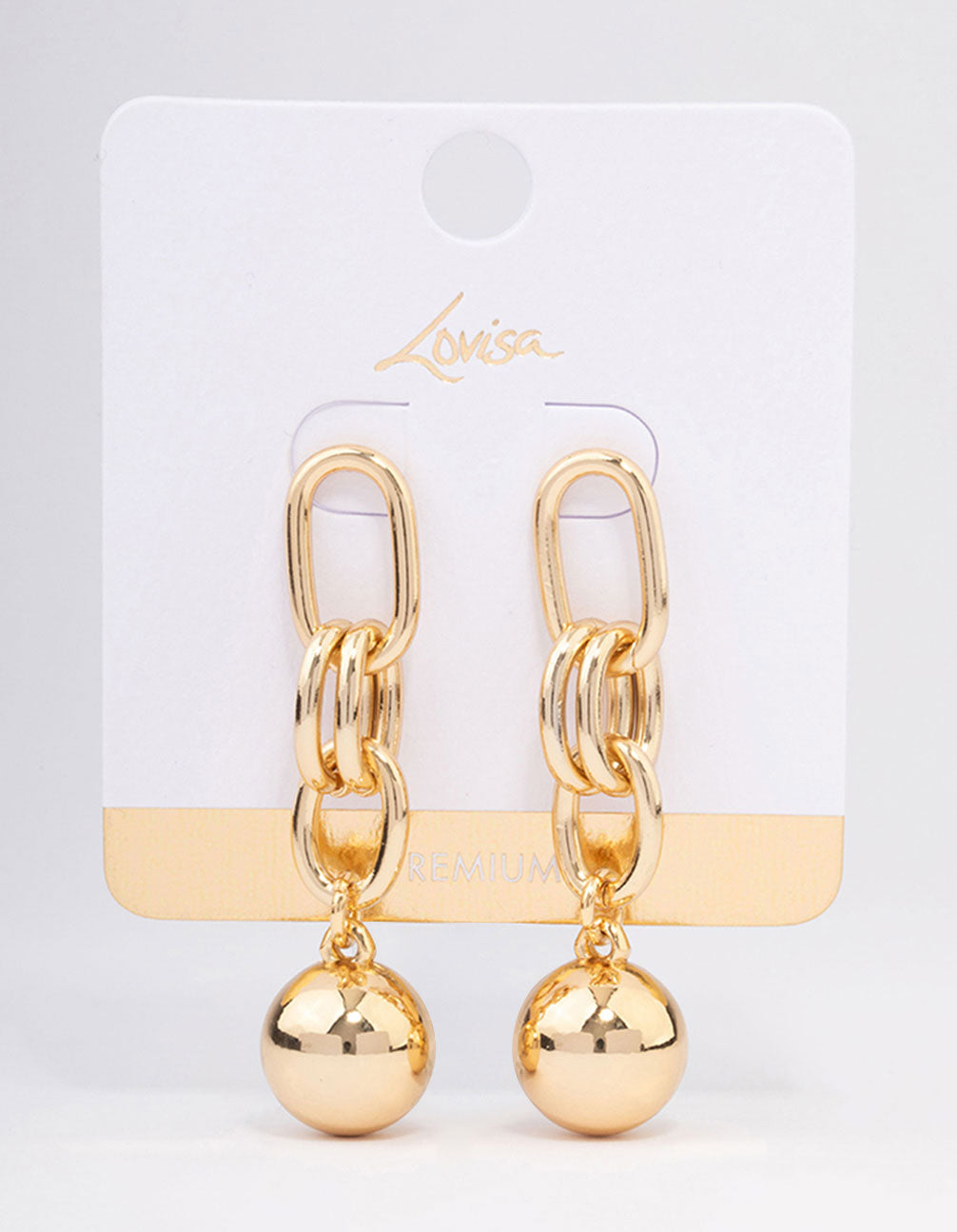 Gold Plated Oval Link Ball Drop Earrings