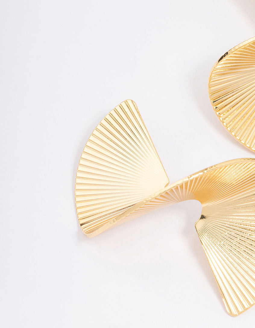 Gold Plated Twisted Fan Statement Stud Earrings