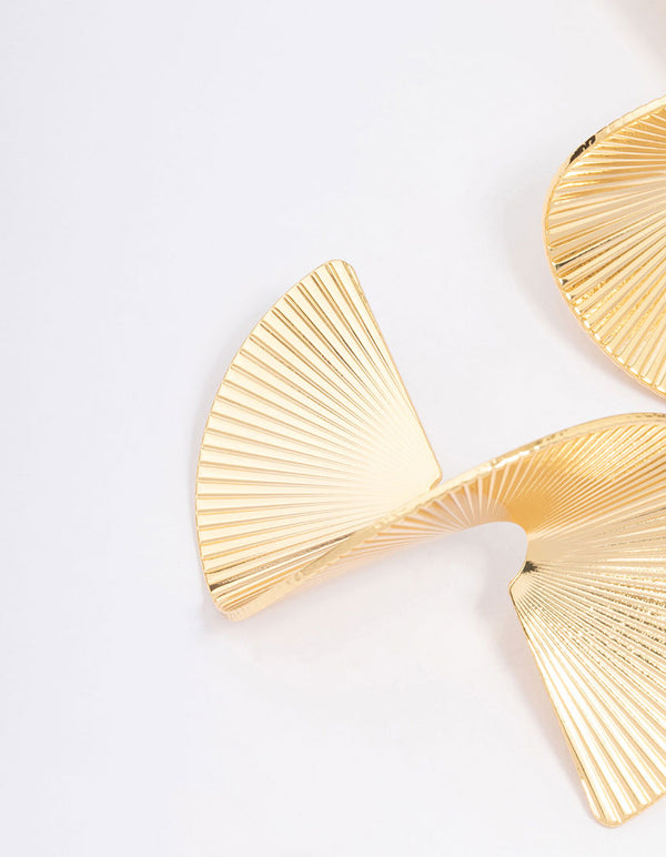 Gold Plated Twisted Fan Statement Stud Earrings