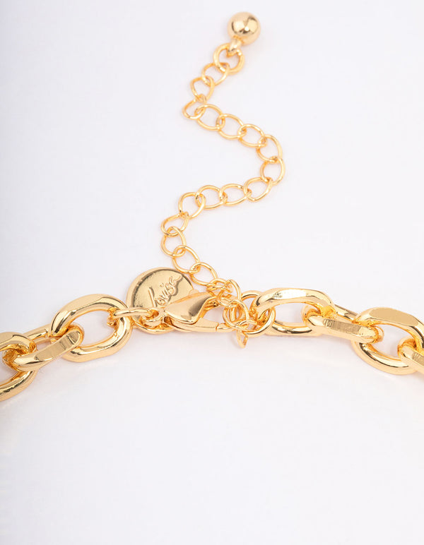 Gold Plated Link T Bar Chain Necklace