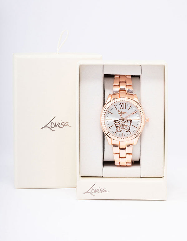 Rose Gold Butterfly Bezel Watch