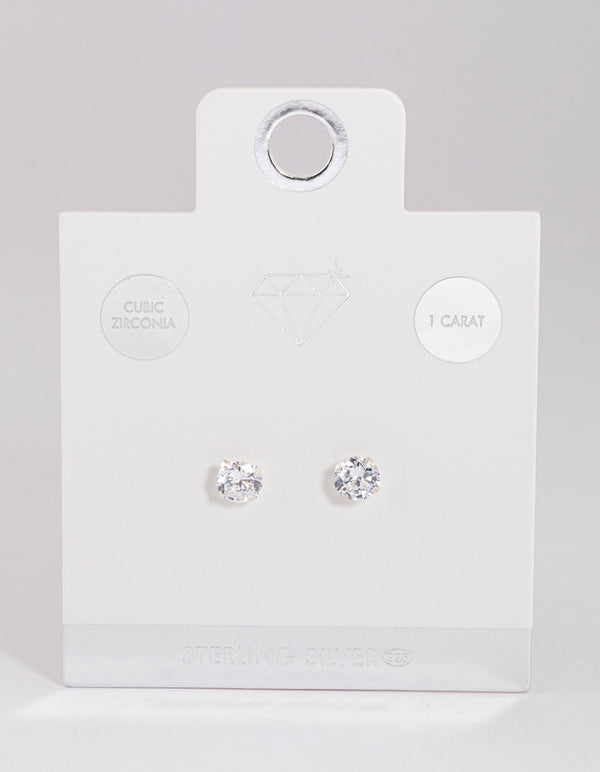 Sterling Silver Cubic Zirconia Simple Stud Earrings