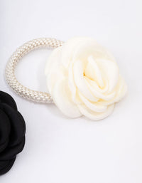 White & Black Fabric Flower Hair Elastic Pack - link has visual effect only
