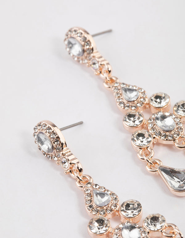 Rose Gold Multi Stone Tassel Drop Earrings