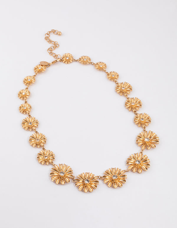 Gold Multi Flower Short Necklace