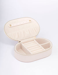 Cream Faux Leather Oval Compact Jewellery Box - link has visual effect only