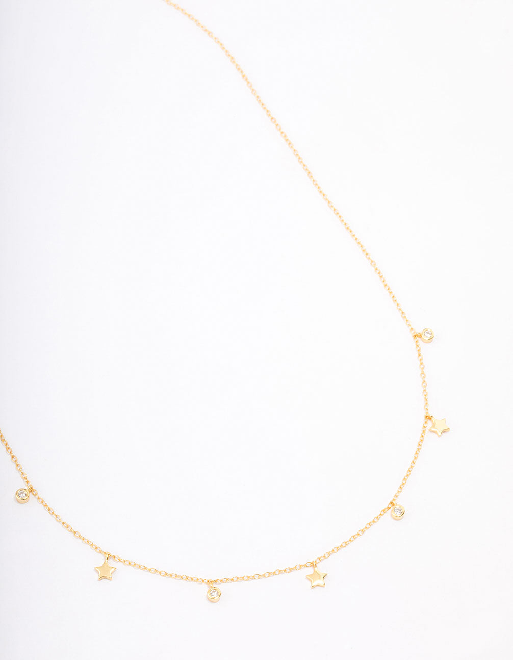 Gold Plated Sterling Silver Alternating Cubic Zirconia Star Pendant Necklace