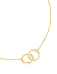 Gold Plated Sterling Silver Paved Link Hoop Necklace - link has visual effect only