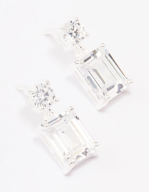 Men's White Gold Plated Sterling Silver Iced Out CZ Earrings – Emerald Cut Screw Back – 0.75ctw