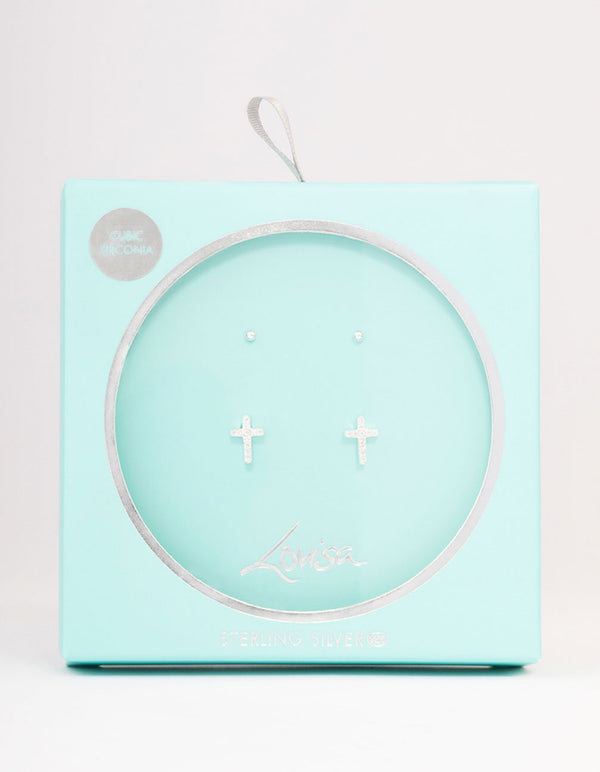 Sterling Silver Pave Cross Earring Pack