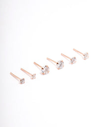 Rose Gold Plated Sterling Silver Graduating Cubic Zirconia Earring 3-Pack - link has visual effect only