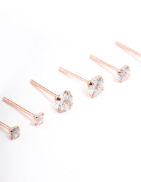 Rose Gold Plated Sterling Silver Graduating Cubic Zirconia Earring 3-Pack - link has visual effect only