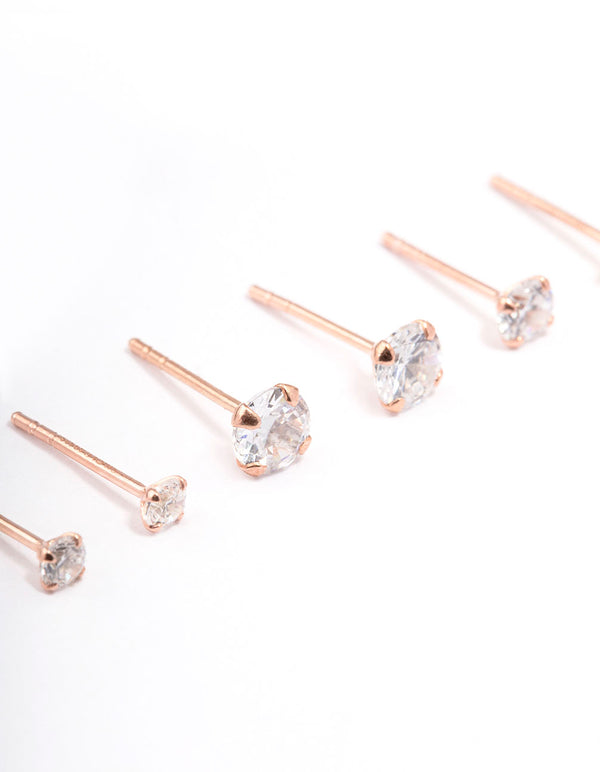 Rose Gold Plated Sterling Silver Graduating Cubic Zirconia Earring 3-Pack