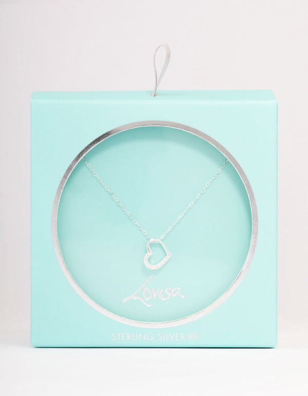 Sterling Silver Open Cubic Zirconia Heart Pendant Necklace