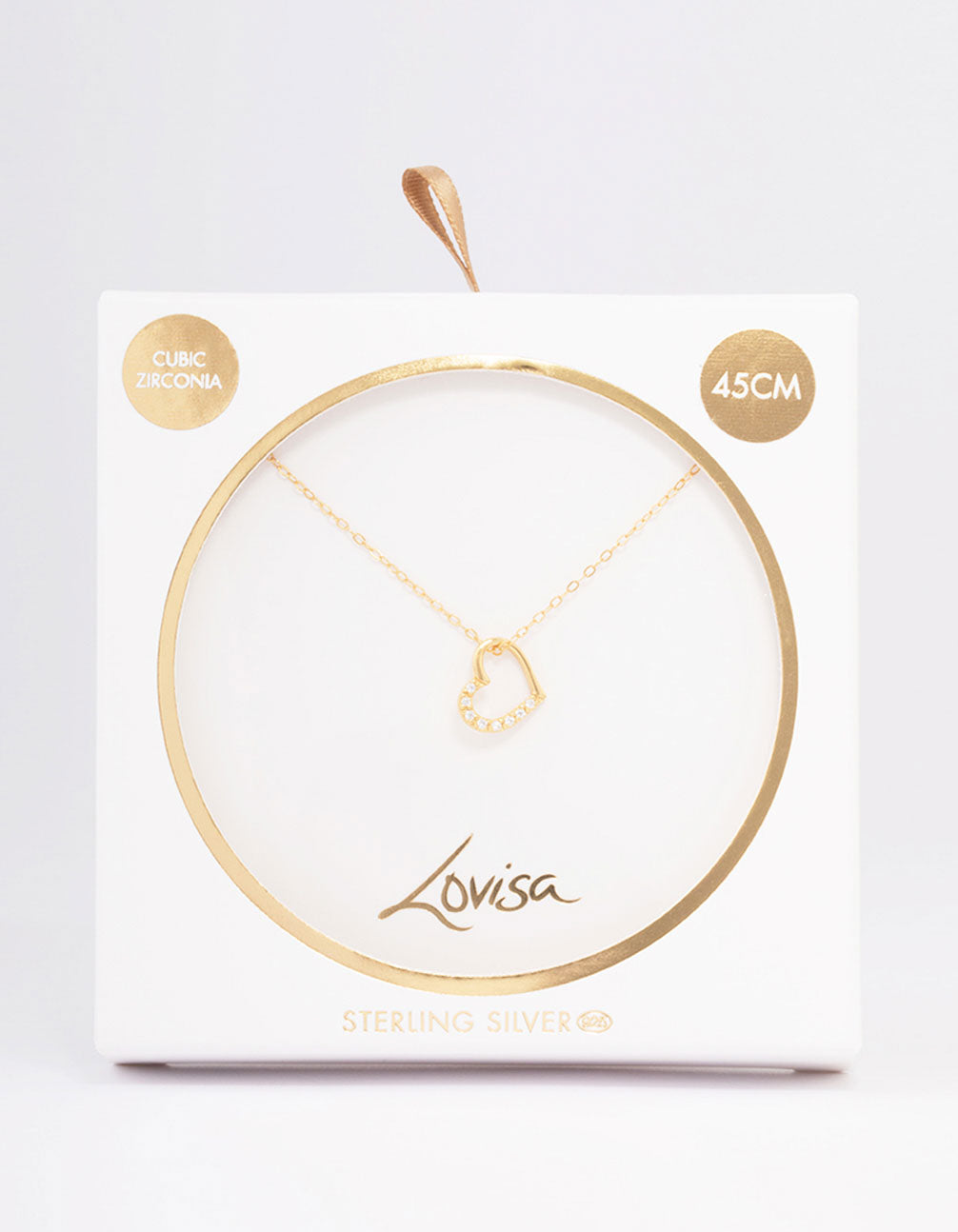 Gold Plated Sterling Silver Open Cubic Zirconia Heart Pendant Necklace