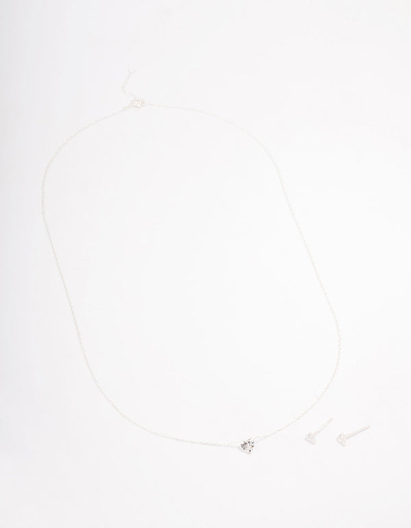 Sterling Silver Cubic Zirconia Heart Jewellery Set