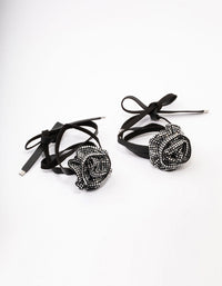 Black Fabric Rose Diamante Choker, Bracelet or Anklet Set - link has visual effect only