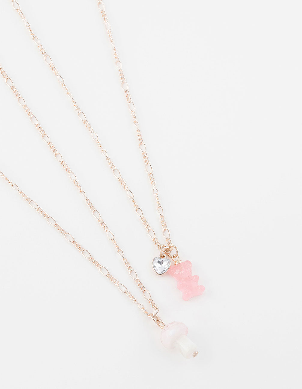 Rose Gold Teddy & Mushroom Short Necklace Pack
