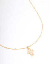 Gold Plated Cubic Zirconia Cross Ball Necklace - link has visual effect only