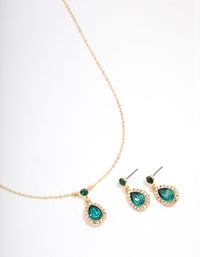 Gold Round & Pearl Halo Jewellery Set - link has visual effect only