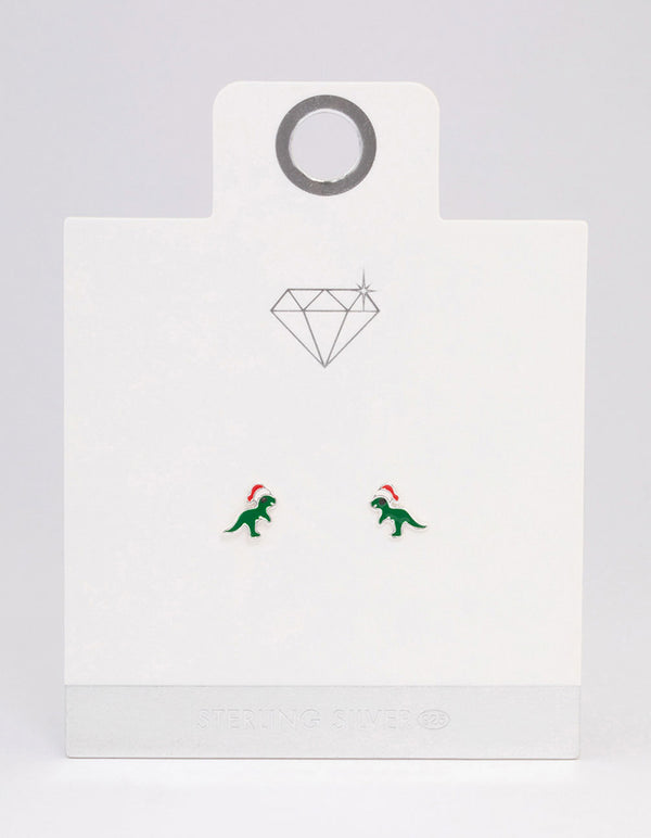 Sterling Silver Dinosaur Stud Earrings