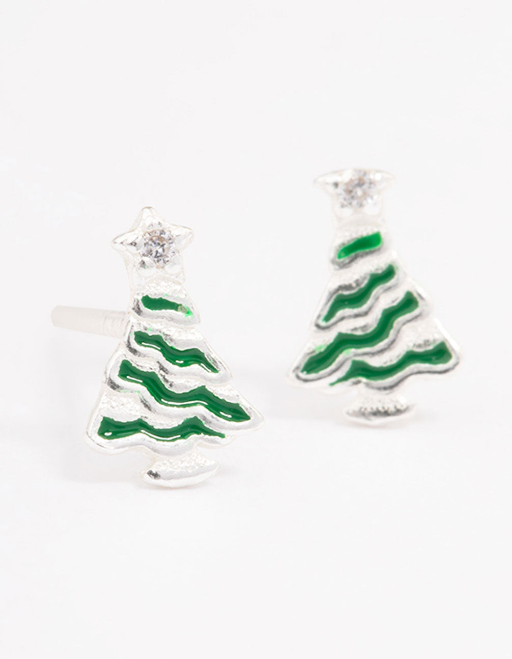 Sterling Silver Tinsel Christmas Tree Stud Earrings