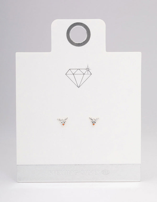 Sterling Silver Reindeer Stud Earrings