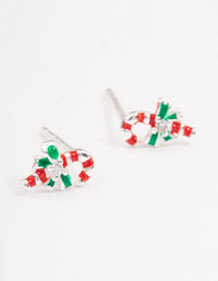 Sterling Silver Red Candy Cane Stud Earrings - link has visual effect only
