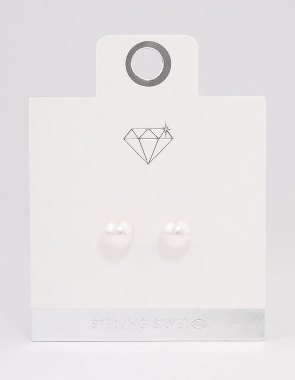 Sterling Silver Pearl Stud Earrings 10mm