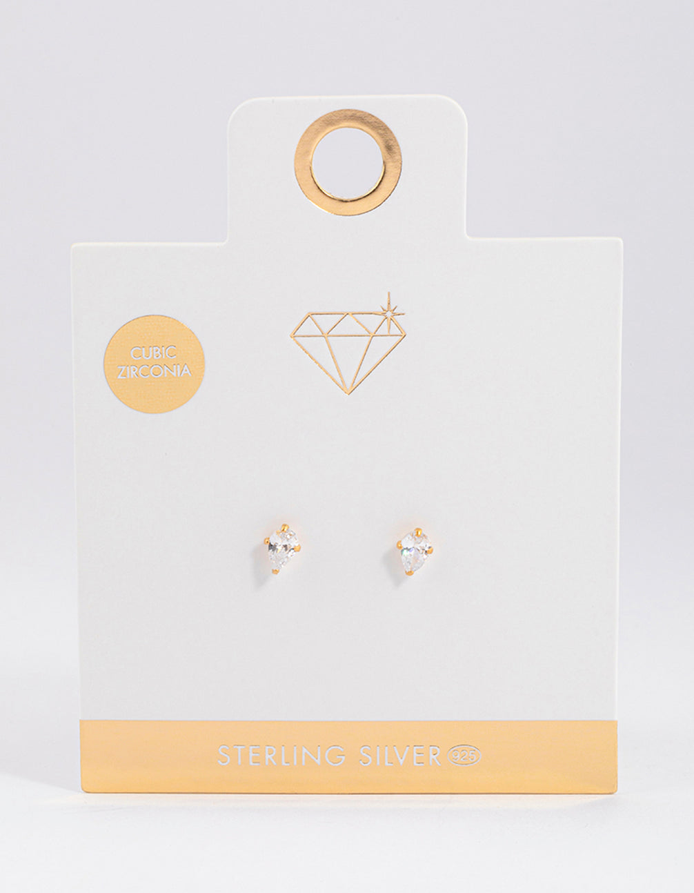 Gold Plated Sterling Silver Pear Cubic Zirconia Stud Earrings